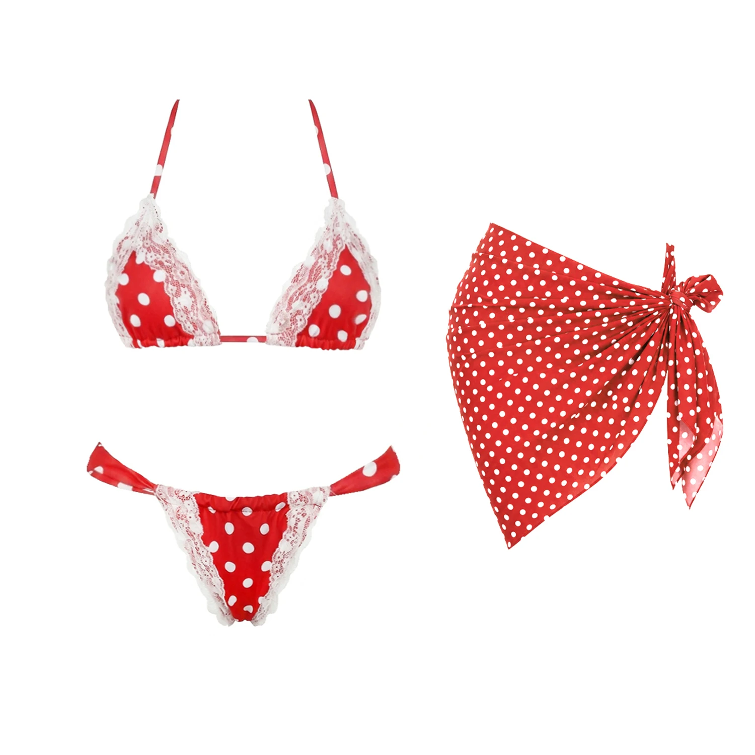 Dot and Lace 3Pcs Sexy Bikini Women Swimsuit Push Up Swimwear Brazilian Biquini Micro Bikinis Swim Suit Bathingsuit Beachwear