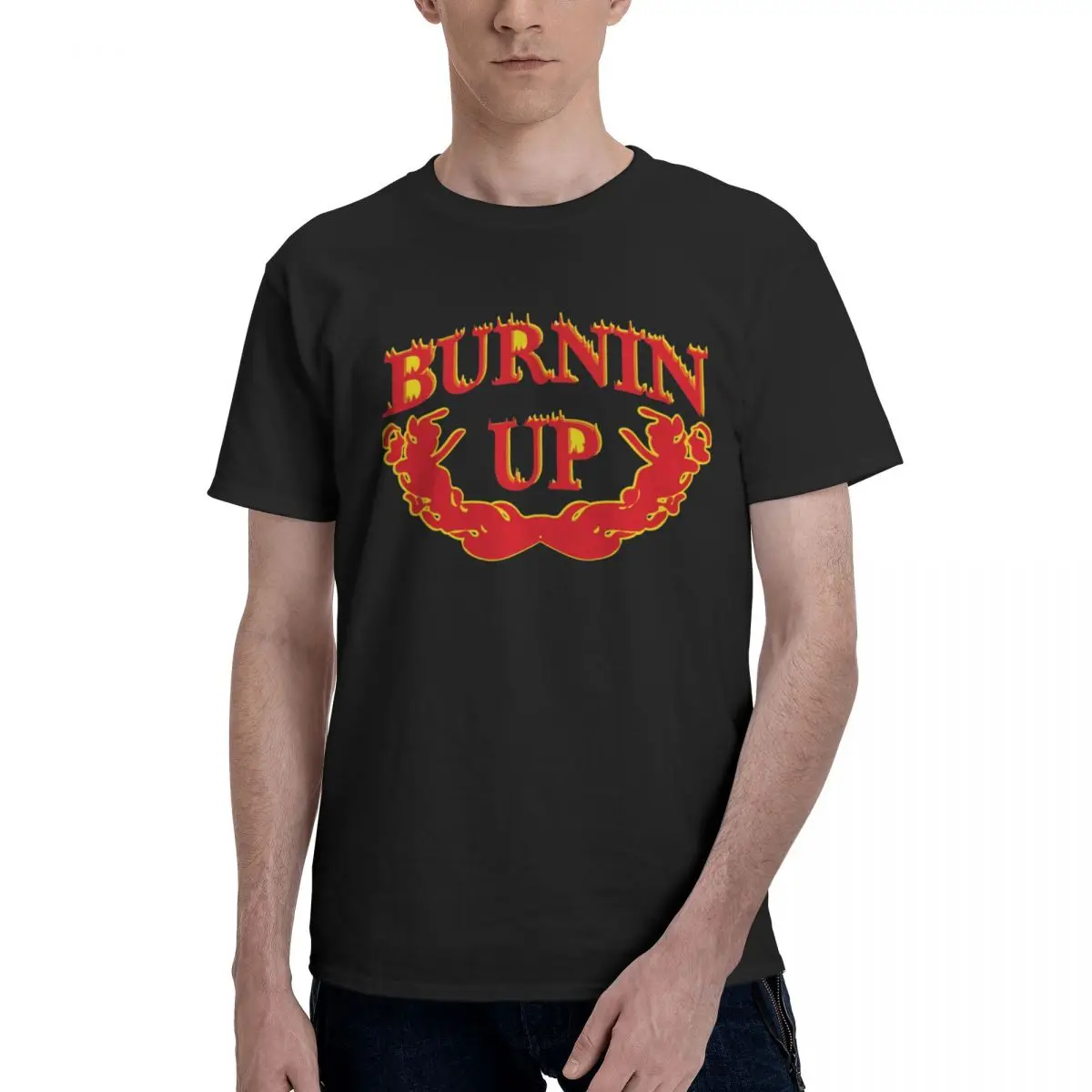 Men Burnin Up Vintage T Shirt Streetwear Cotton Shirt Men