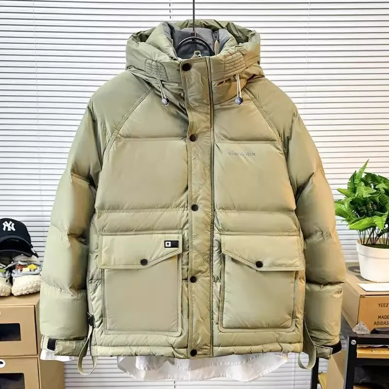 

Men's Hooded Duck Down Jacket Fall Winter Leightweight Thick Warm Male Sportwear Loose Fit Turn-Down Collar Down Jacket Coat