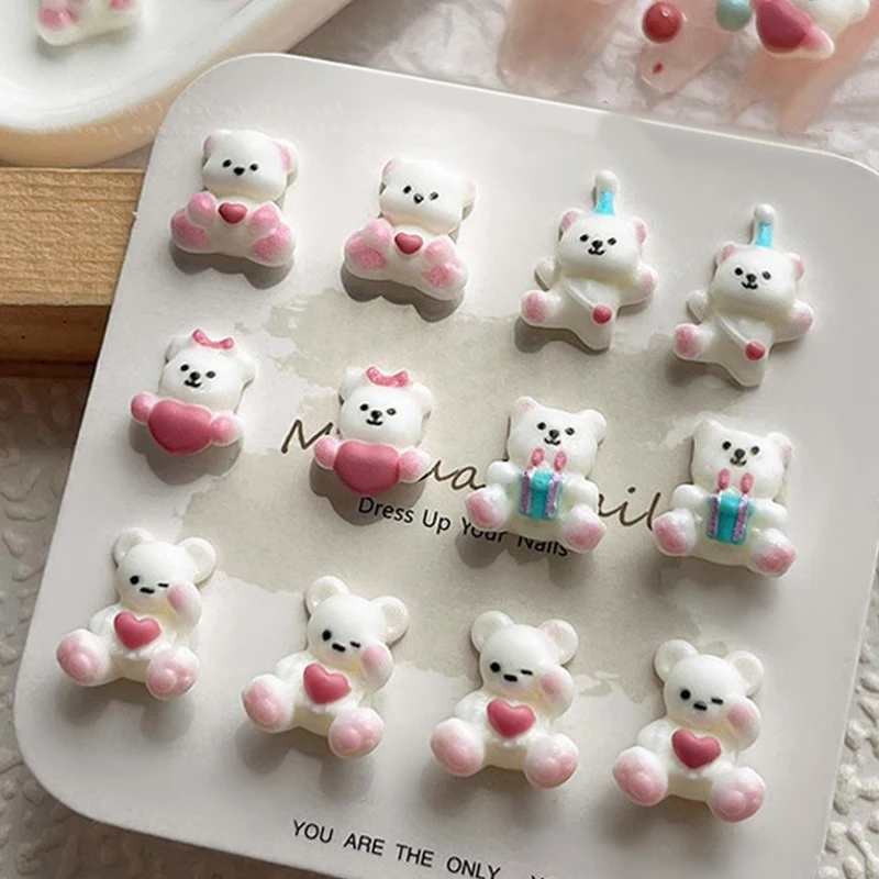 3D Kawaii résine coloré dessin animé ours ongles breloques coeur Nail Art décoration accessoires bricolage manucure artisanat charme pour ongles bricolage