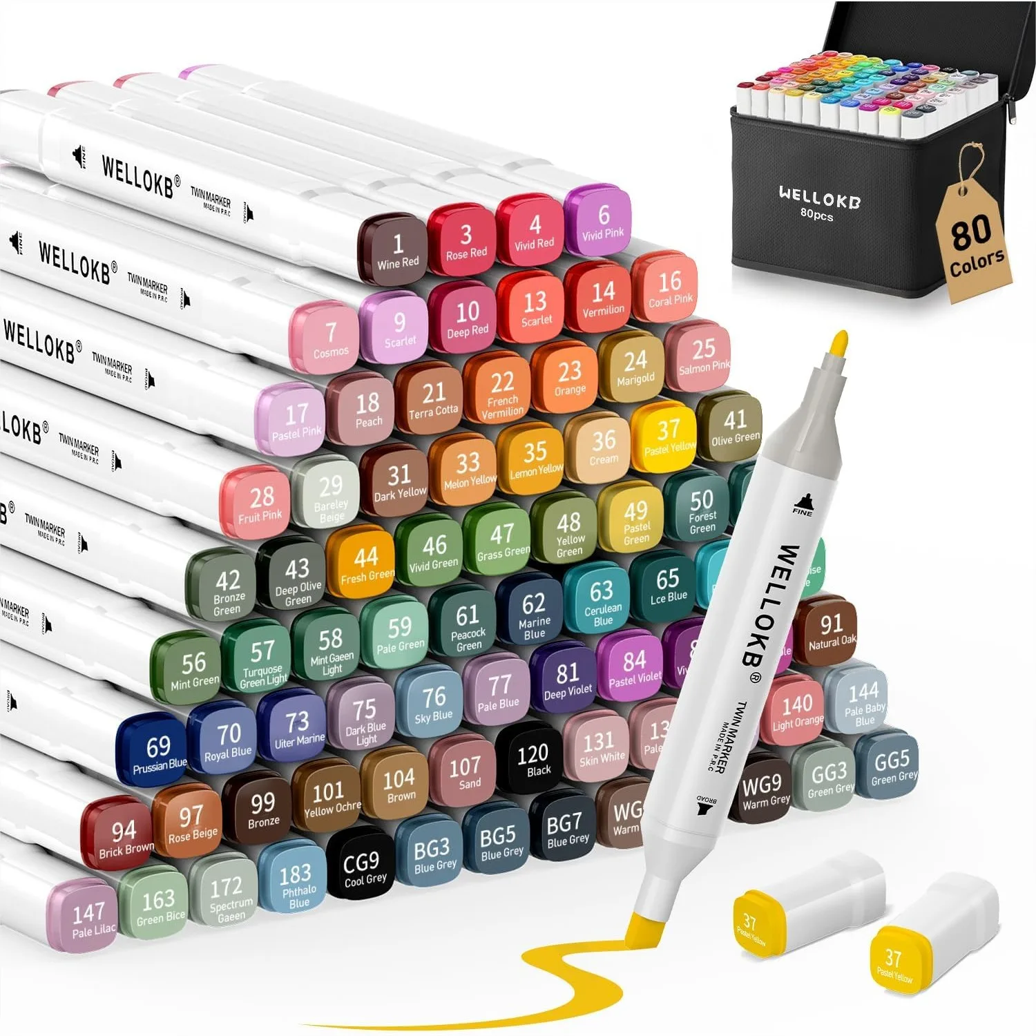 

Alcohol Markers 80 Colors Dual Tip Art Markers for Coloring Books Drawing with Carrying Case