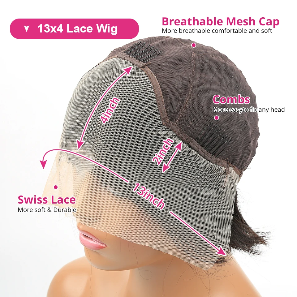 عابث قطع شعر مستعار شعر الإنسان شعر مستعار دانتيل شفاف قصير بوب شعر مستعار العظام مستقيم 13x4 HD الدانتيل الباروكة الأمامية الماليزية 100% شعر بشري خام