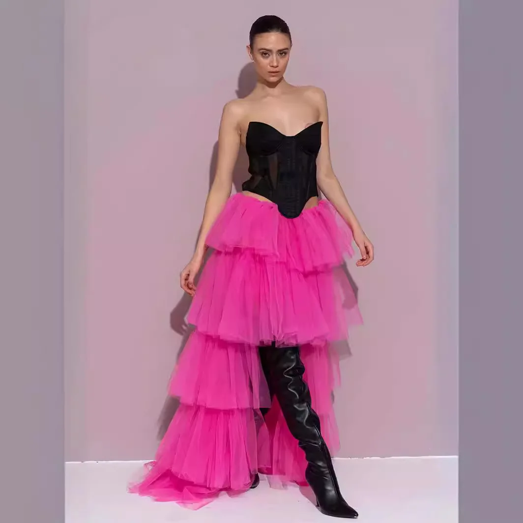 

Casual Womens Solid Ball Gown Skirt Tulle High Waist Pleated Tutu Skirt Ladies Wild Mesh Dating Skirts Drop