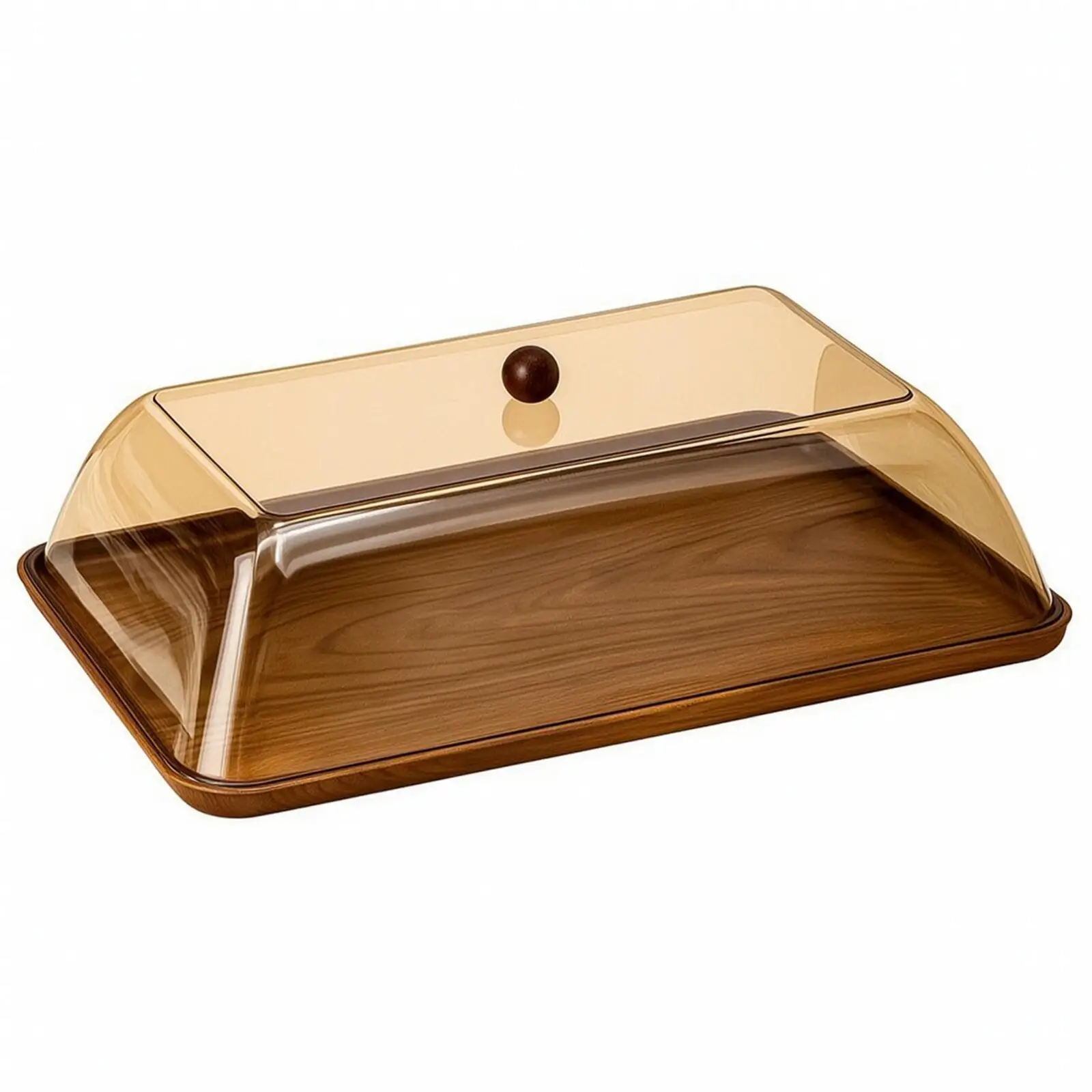 Plastic Tray with Lid Wood Grain Finish for Home Kitchen Display Covered Serving Tray for Pastry Bread Fruit Snack Storage