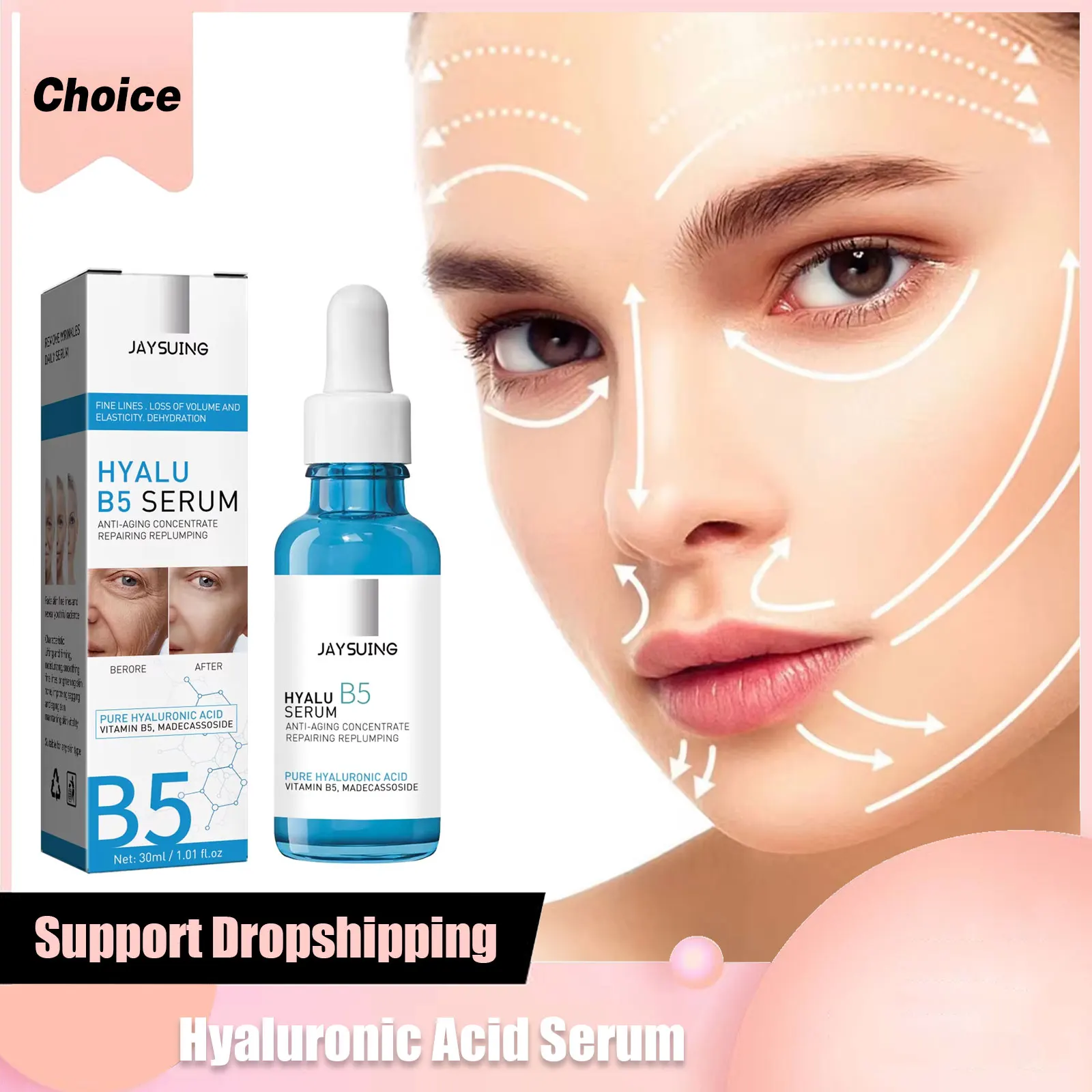 JAYSUING Hyaluronic Facial Serum Pure Acid Smooth Wrinkles Younger Face Lift Tightening Reduce Eye Finelines Face Care New 30ml