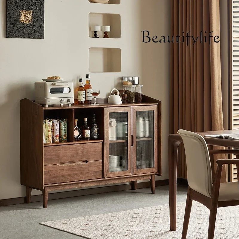 

N North American Black Walnut Sideboard Cabinet Nordic Simple Multi-Functional Solid Wood Tea Cabinet Home Locker