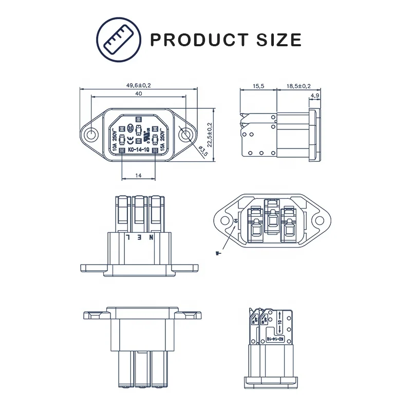 IEC C14 3 دبوس المقبس الاتصال السريع الصحافة شحن مقبس إمداد الطاقة 3 الأساسية ذكر المقبس 250 فولت 10A سهلة التركيب موصل #2