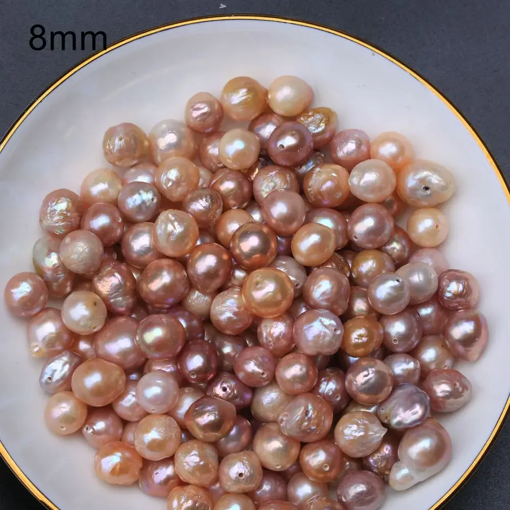 8-12MM Through Hole Edison Baroque Real Fresh Water Cultured Freshwater Colorful Pearl Beads