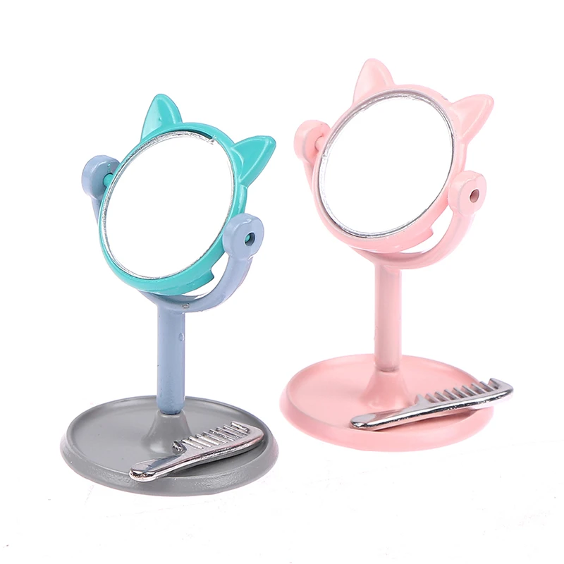 Dolls Makeup Furniture Toy Accessories Dollhouse Miniature Vintage Glod Vanity Mini Doll House Mirror, Dressing Mirror, Comb