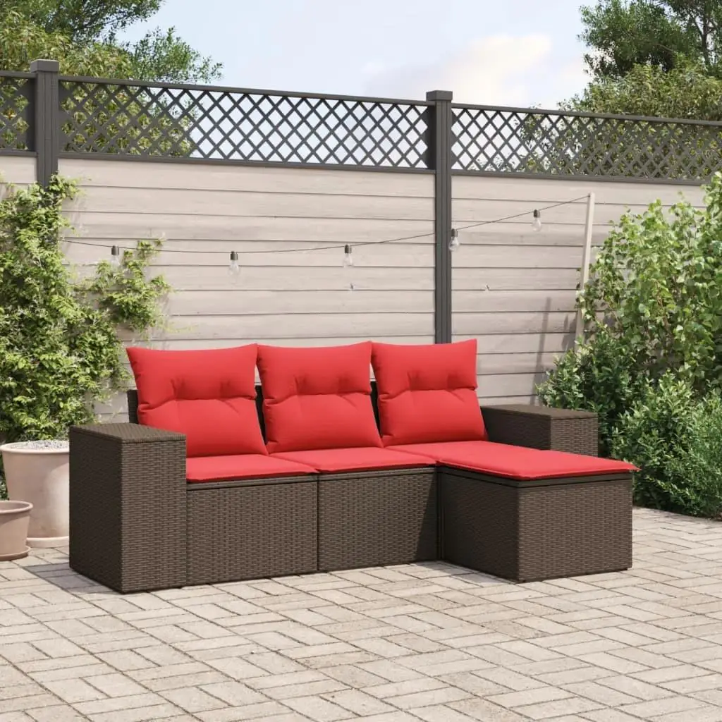 

Cozy 4 Piece Outdoor Patio Sofa Set with Cushions in Brown Poly Rattan for Garden and Balcony Use