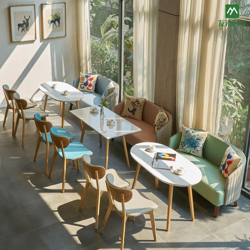 Tea restaurant cafe table and chair combination leisure negotiation library book bar table and chair dessert catering milk tea s