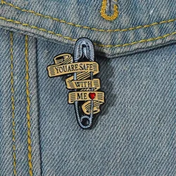 You Are Safe with Me Enamel Pins Funny Paper Clip Pin Backpack Clothes Decorative Brooches Hat Accessories Lapel Pin Wholesale