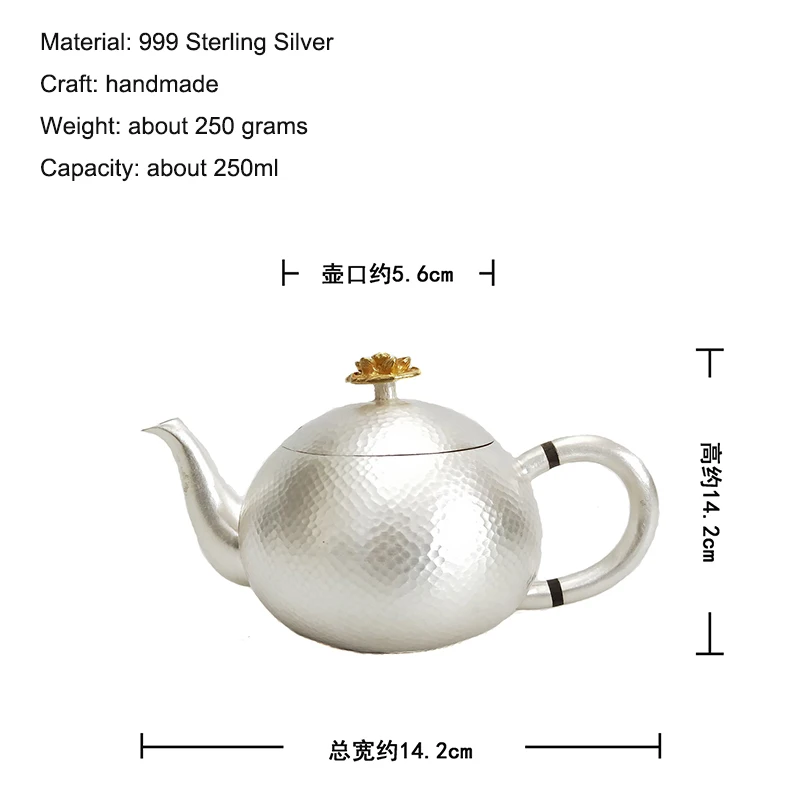 999 sterling silver handmade tea set Japanese retro teapot kettle teacup home office tea ceremony Kungfu tea set 250ml