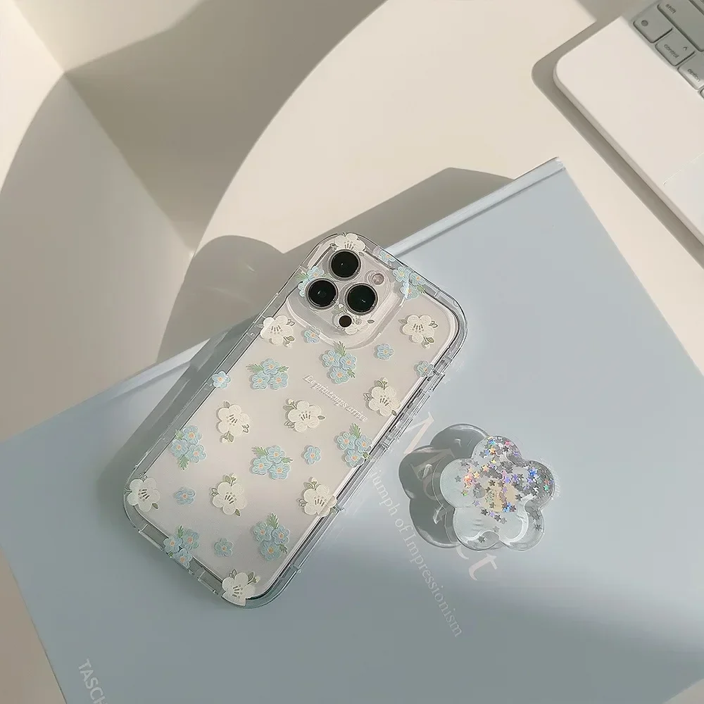 Letnie wróżki kwiaty Quicksand Bracket shell przezroczyste etui na telefon do iPhone'a 16 15 14 13 12 11 Pro Max 14 Plus Case Cute Cover