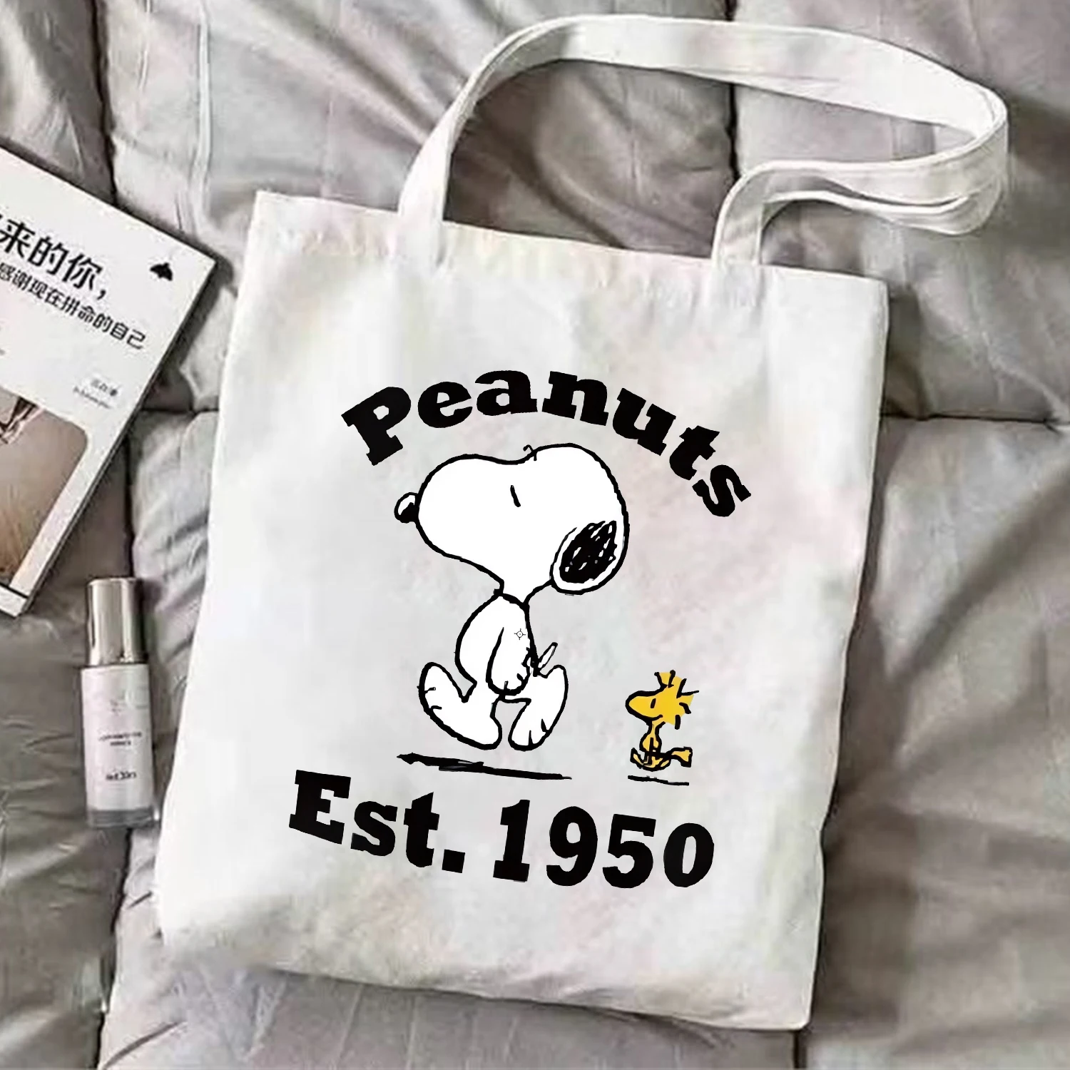 

Snoopy Canvas Handbag Cartoon Pattern Shopping Shoulder Bag Large Capacity Underarm Bag Fashion Woman Storage Bags Birthday Gift
