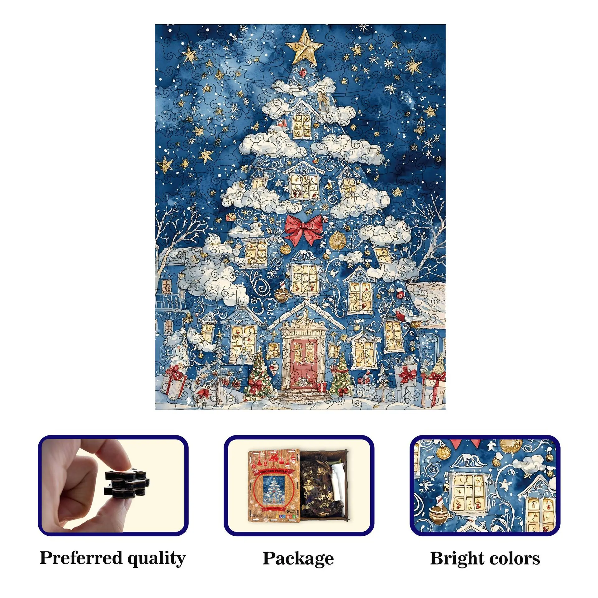 281pcs Christmas Tree Irregular Puzzle Pieces Wooden Jigsaw Puzzle Stress-Relief Game Birthday Xmas Gifts Piggy Bank Home Decor