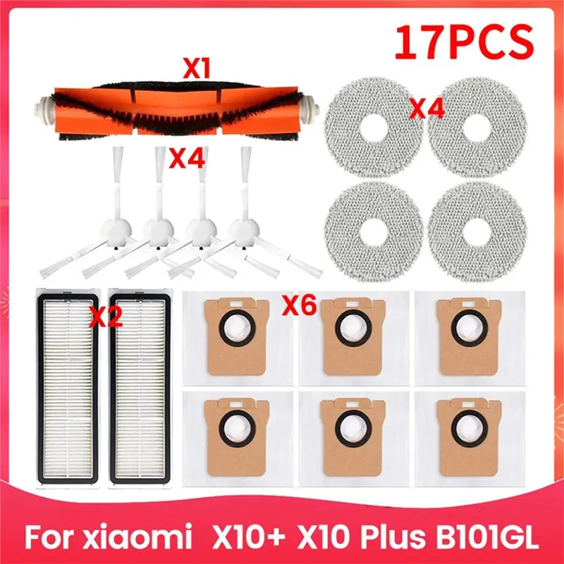 ABGH-For Robot Vacuum X10+ X10 Plus B101GL Spare Parts Accessories Main Side Brush Hepa Filter Dust Bag Rags