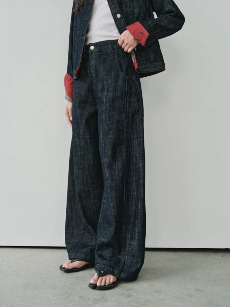 BJTZ 데님 싱글 브레스티드 라펠 재킷 투피스 세트 여성용 2025 봄 가을 신상 하이웨이스트 청바지