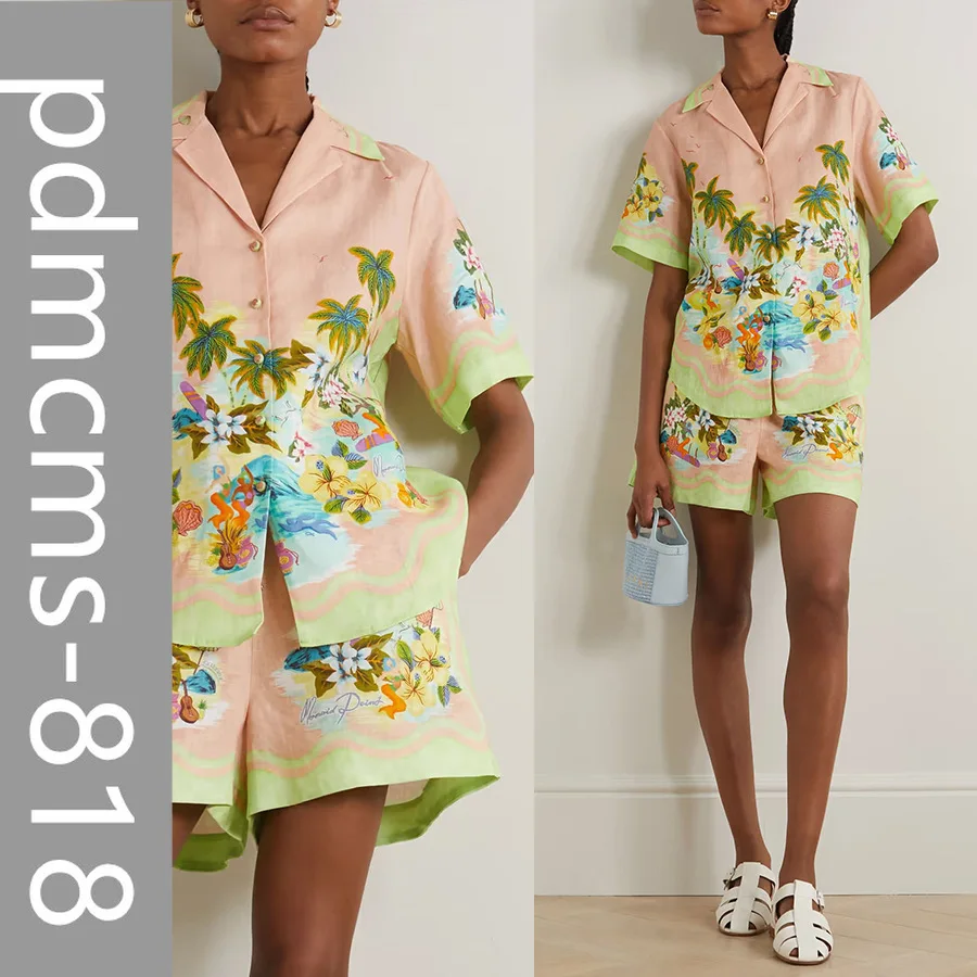 

Новинка 2025, европейский и американский весенне-летний повседневный комплект из двух предметов с короткими рукавами INS, свободный комплект с модными шортами для отдыха, женский комплект