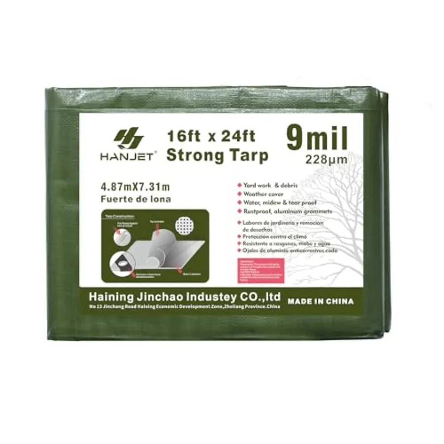 Heavy Duty Tarp 16' x 24' 9-mil Waterproof Poly Reinforced Tarp Cover Tent Shelter Camping Tarpaulin with Grommets Forest Green