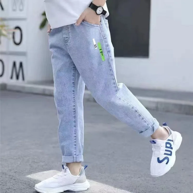 New Boys Clothes Arrow letters Gray Jeans Classic Pants Children Denim Clothing Trend Long Bottoms Baby Boy Casual Trousers