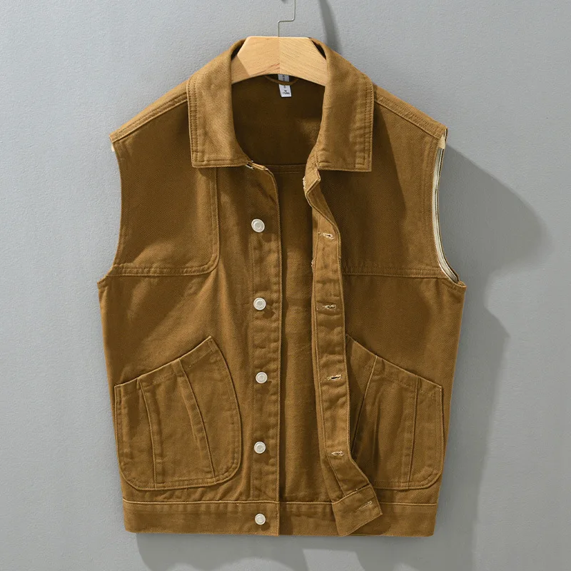 

2024 Men's Workwear Denim Vest Loose Ruffle Youth Casual Vest