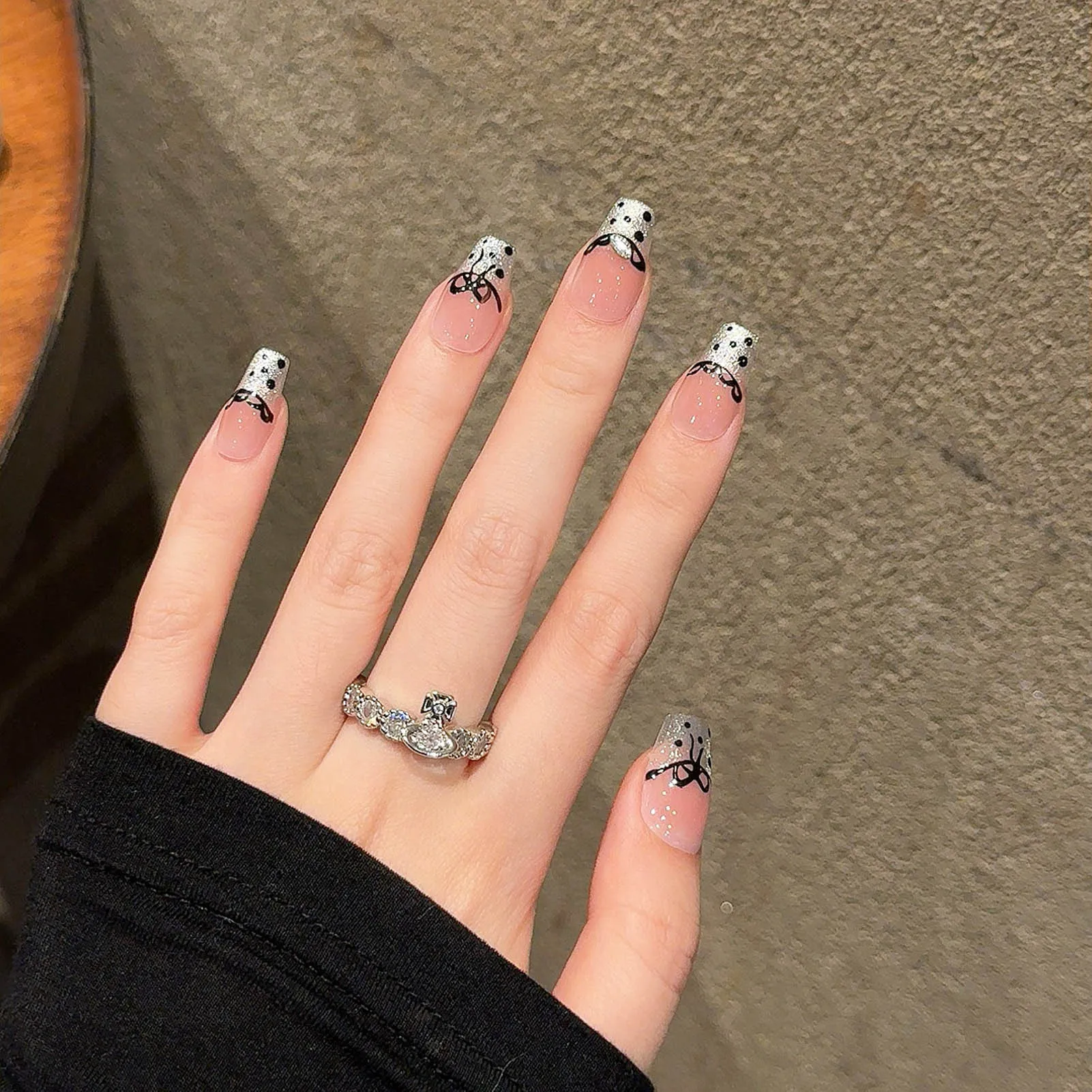 Faux ongles courts et carrés pour nail art, blush rose fait à la main, style français, dentelle, points ondulés, nœuds papillon, dessins, 10 pièces, N64.N64.