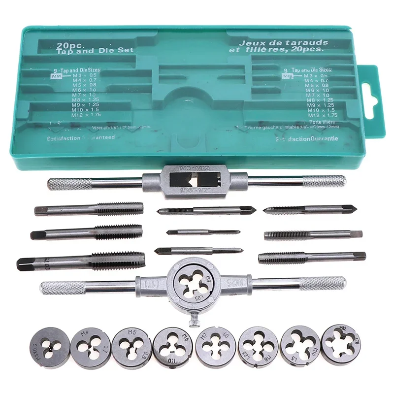 

20pcs Metric Hand Tap and Die Set M3-M12 Screw Thread Plugs Straight Taper Reamer Tools Straight Taper Tapping and Thread Tools