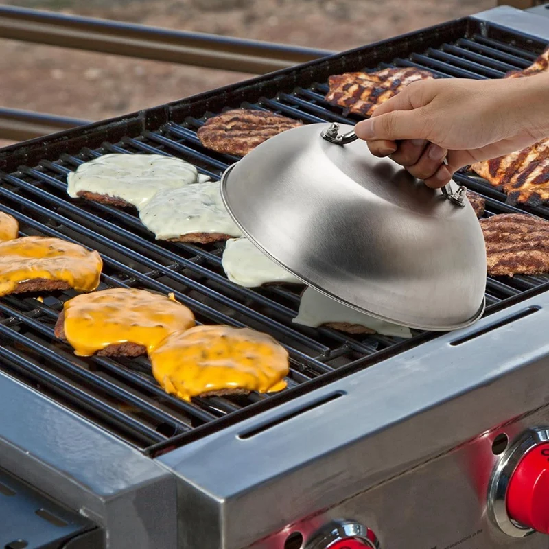 Griddle Accessories Heavy Duty 9in Wide Smashed Burger Melting Cheese Dome Cover Stainless Steel Basting Steaming Cover-A07G