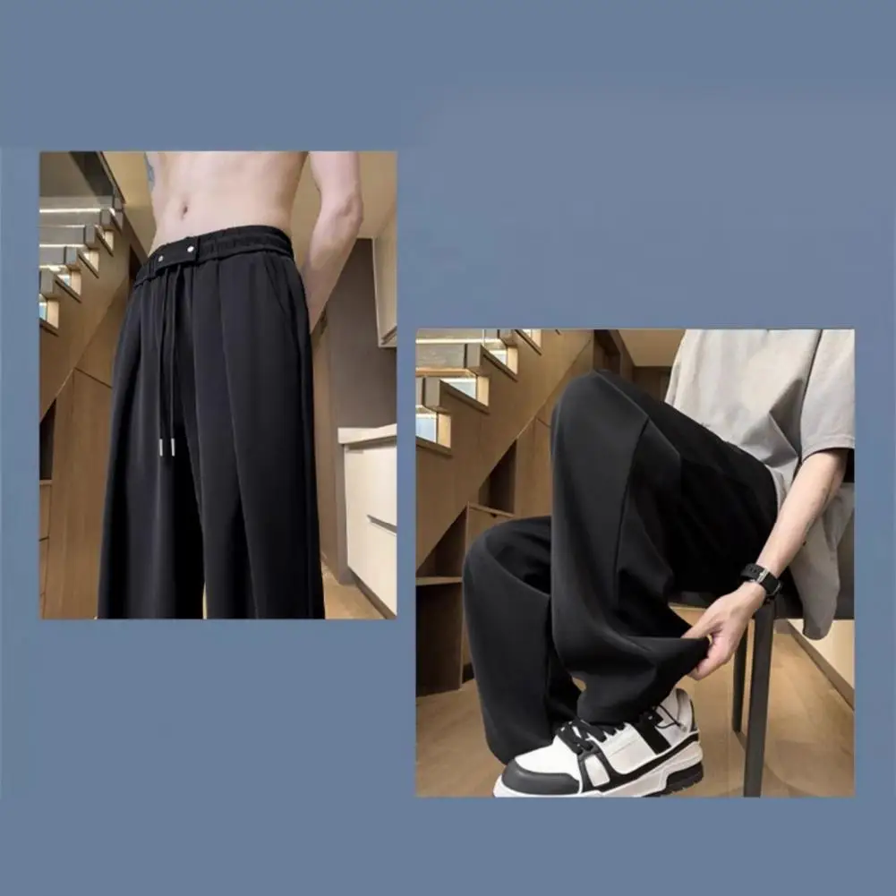 

Men Casual Pocket Pants Men's Drawstring Waist Casual Trousers with Reinforced Pockets for Daily Wear Solid Color Regular Style