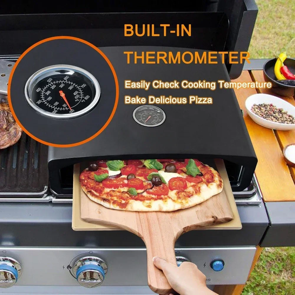 Pizza Oven for Grill, Portable Outdoor Grill Top Pizza Oven with Pizza Stone, Built-In Thermometer,Pizza Maker for Outdoor Grill