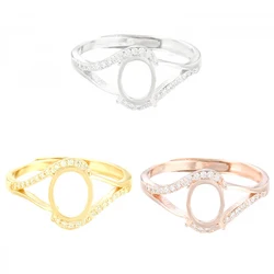 925 Sterling Silver Adjustabe Ring Base Blank for 4X6/5X7/6X8/7X9/8X10mm Oval Cabochon Mounting Setting Handmade Jewelry Making