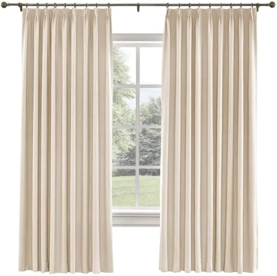 

52 W x 96 L inch Pinch Pleat Darkening Drape Faux Linen Curtain with Blackout Lining Drapery Panel for Living Room Bedroom