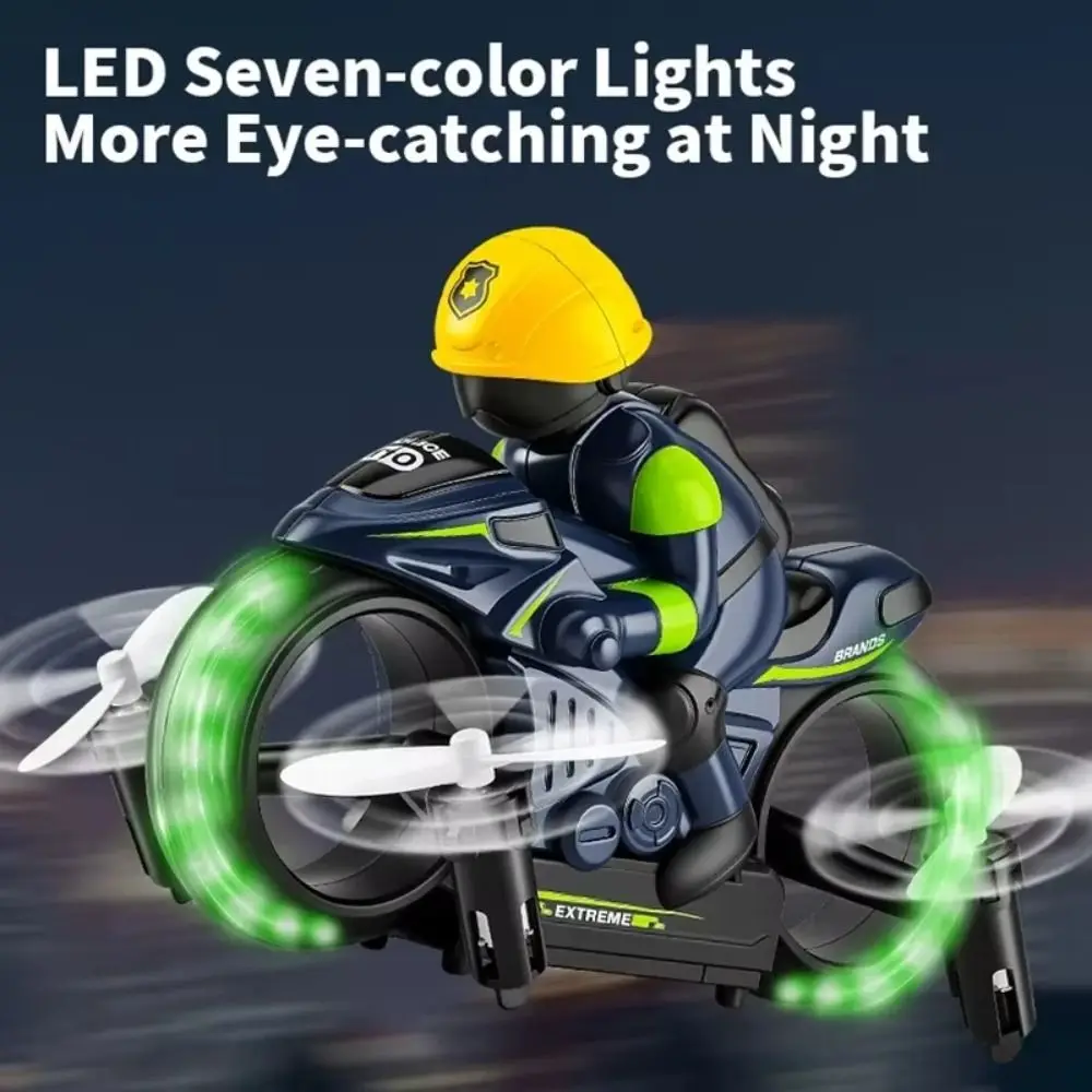 2.4G Remote Control RC Flying Motorcycle Gyroscope Stabilization Night LED Lights 2 in 1 RC Flying Motorcycle 360° Flip