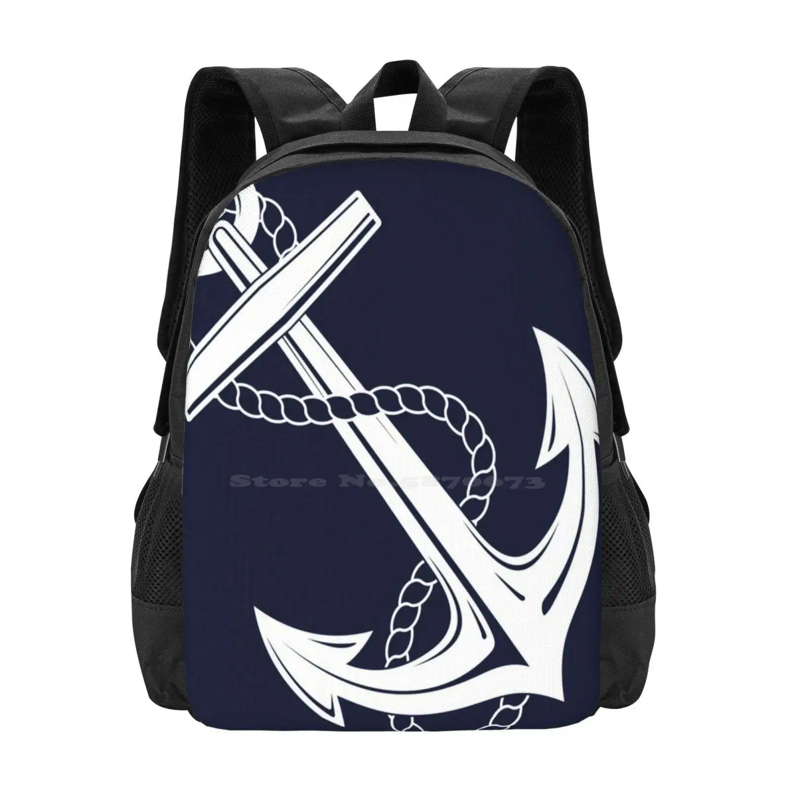 Anchor White & Navy School Bag Big Capacity Backpack Laptop Marine Anchors Navy White Blue Ropes Boating Boaters Fishermans