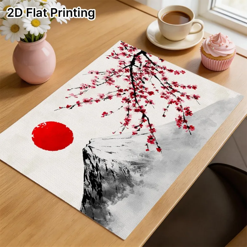 Japanese Ink Plum Printed Placemats,Heat Resistant Table Decor,Tea Room Sushi Shop Decor,Minimalist Household Dining Layout