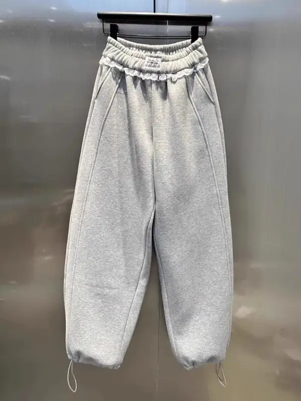 

Outlets Lace Patchwork Fleece Lined Casual Pants Women Loose Slimming Korean Style Cuffed Pants Commute Style High Waist Wide...