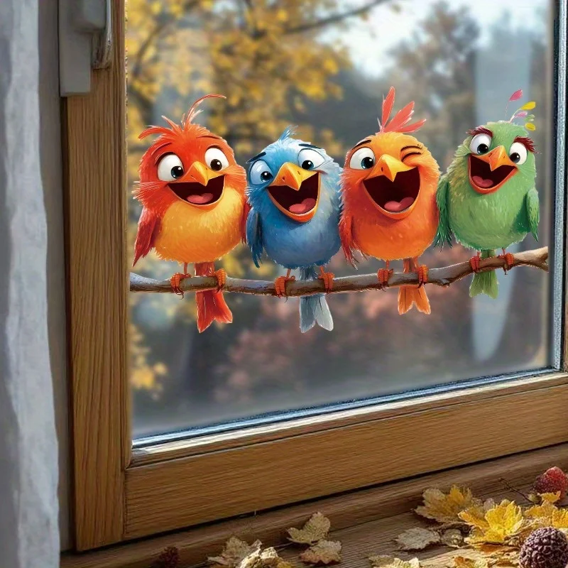 1pc Four Pet Birds Window Stickers for Bedroom Room Balcony DIY Removable Adhesive for Easy Installation Home Decor Vinyl Decals