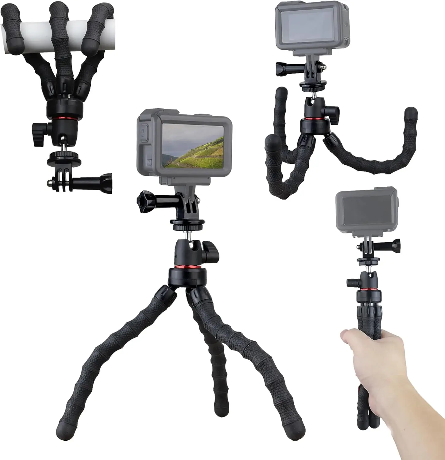

Flexible Bendable Tripod for Action Cameras, 360° Rotation Mount, Portable Vlogging Stand