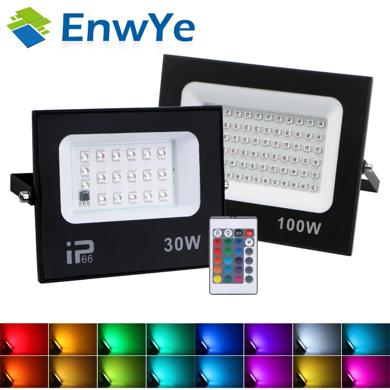 

LED RGB Flood Light Spotlight Cool White AC220V 30W 50W 100W IP66 Waterproof LED Black Shell Garden Decoration Wall Floodlights