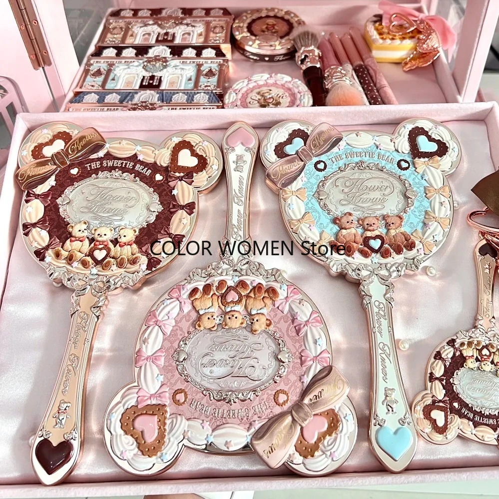 FLOWER KNOWS Sweetie Bear Collection Hand Holding Mirror 4 Types Exquisite Relief Makeup Tools Cute HD Makeup Mirror