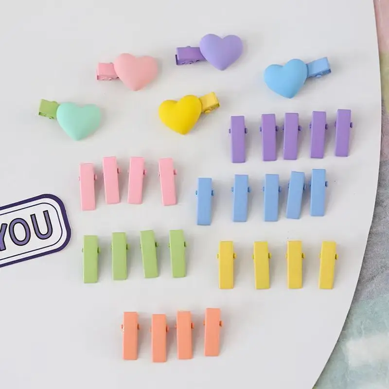 100Pcs/Lot 2cm Small Square DIY Hairpin Baking Paint Homemade Pet Doll Kids Hair Clip Candy Color Duckbill Side Girls Headdress