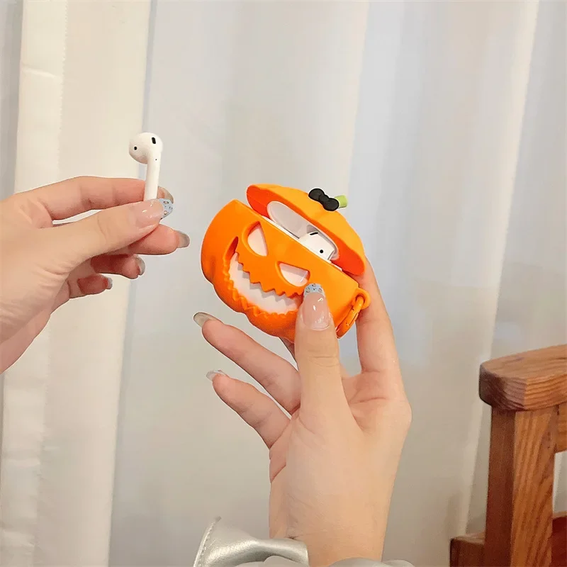 Custodia zucca di Halloween per AirPods 4 Airpod 1 2 3 Pro Pro2 Auricolari Bluetooth Scatola di ricarica Custodia protettiva per auricolari