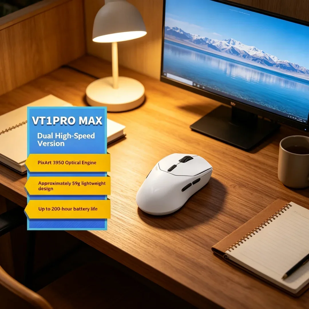 Rapoo VT1PRO MAX Wireless Gaming Mouse  Luminous 59g Lightweight, 8KHz Polling Rate, 30000DPI, 9 Programmable Buttons
