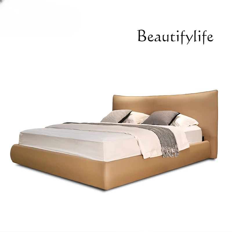 minimalist/imported first-layer cowhide/master bedroom suspended soft leather double bed