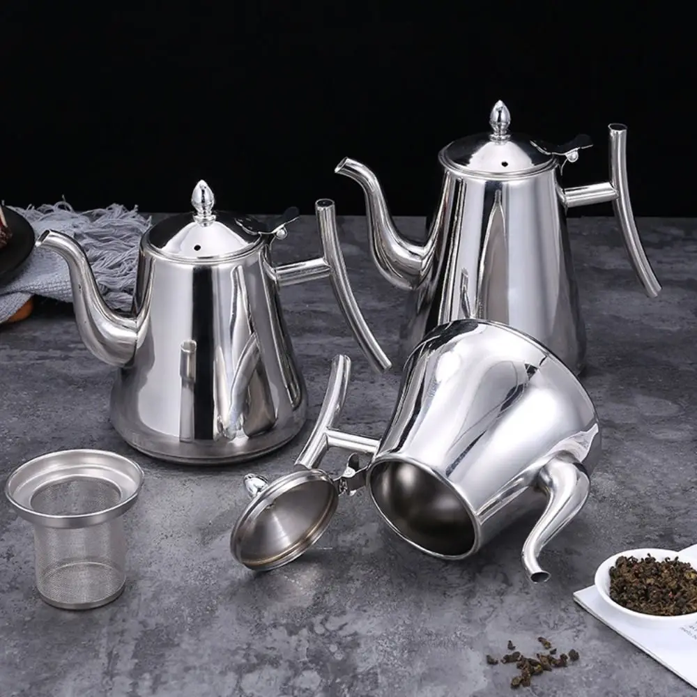 

Removable Tea Pot With Filter with Lid Thickened Stainless Steel Teapot 1L/1.5L/2L Golden/Silver Coffee Kettle Hotel Use