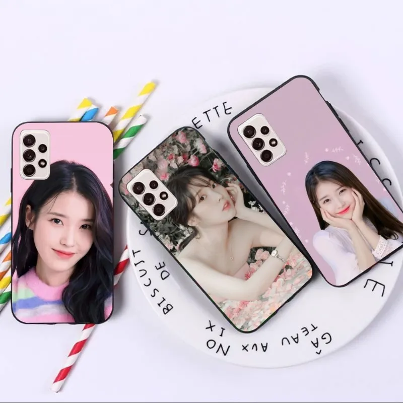 IU Lee JiEun Smart Phone Case for Samsung A91 A81 A73 A72 A71 A30S A20 A12 A13 A52 A53 4G 5G Black Soft Phone Cover Funda