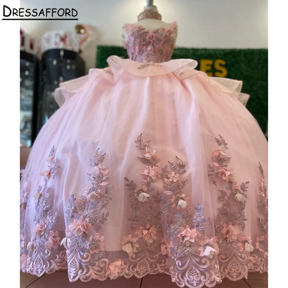 Pink Quinceanera Dresses Ball Gown Off Shoulder Puffy Sweet 16 Dress 3D Rose Flowers Celebrity Party Gowns Graduation