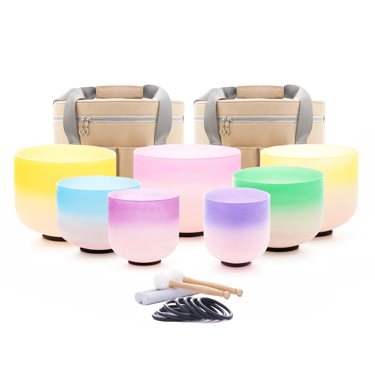 

Hye-eun Crystal Singing Bowl Set,6-12 Inch 7pcs 432HZ CDEFGAB Note Color Frosted Quartz Chakra Sound Bowl Set with Carrying Case