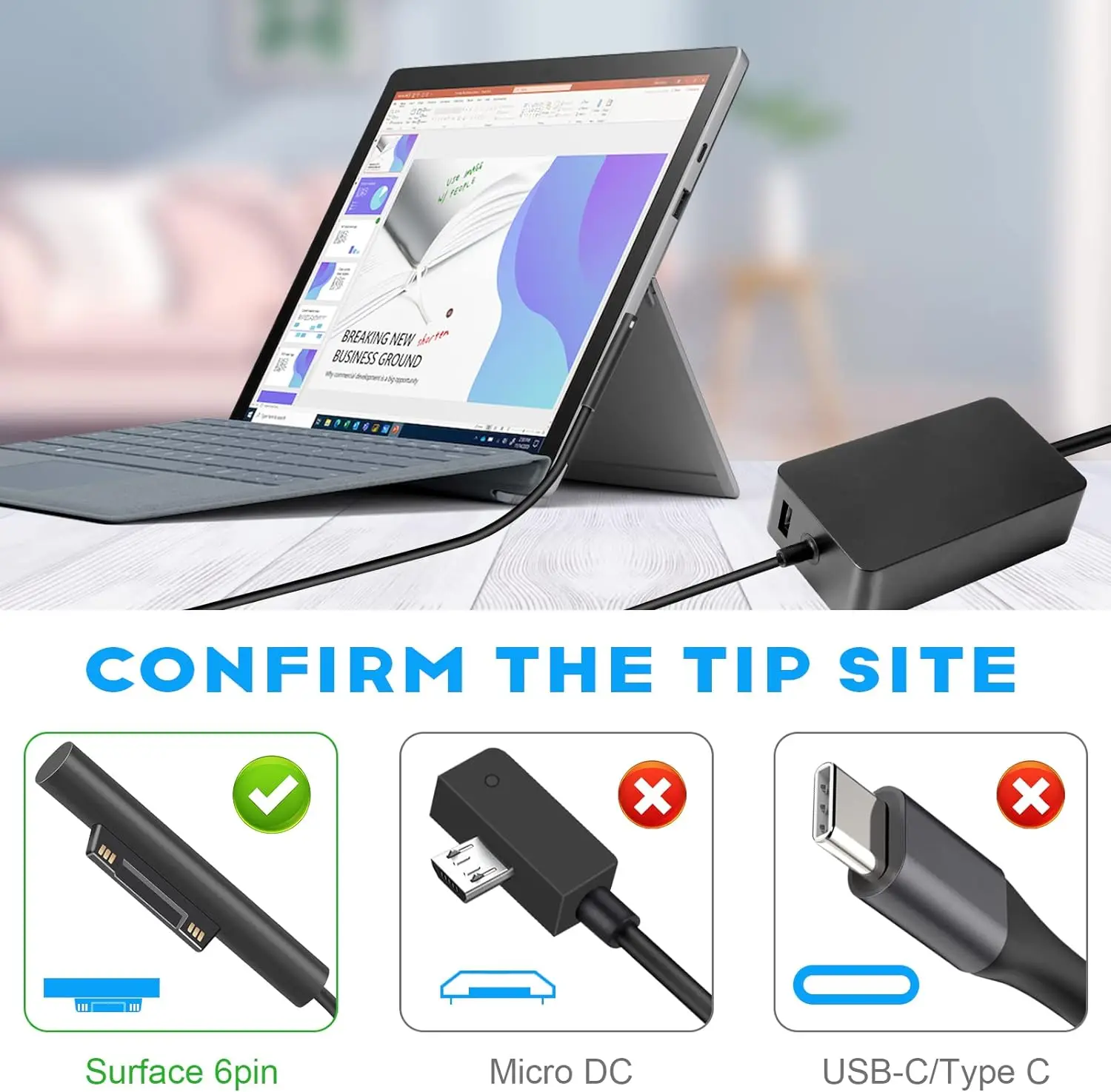 Магнитный адаптер питания для Microsoft Book Surface Pro 7 Pro 6 Pro 5 Pro 4/3, 44 Вт